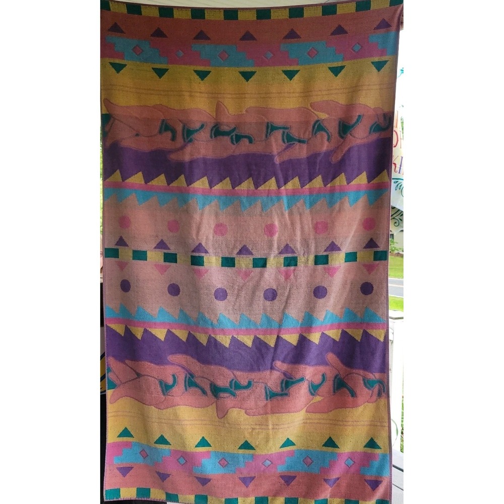 Vintage Royal Terry Beach Towel Bright Geometric Tribal Retro 80s 90s Cotton